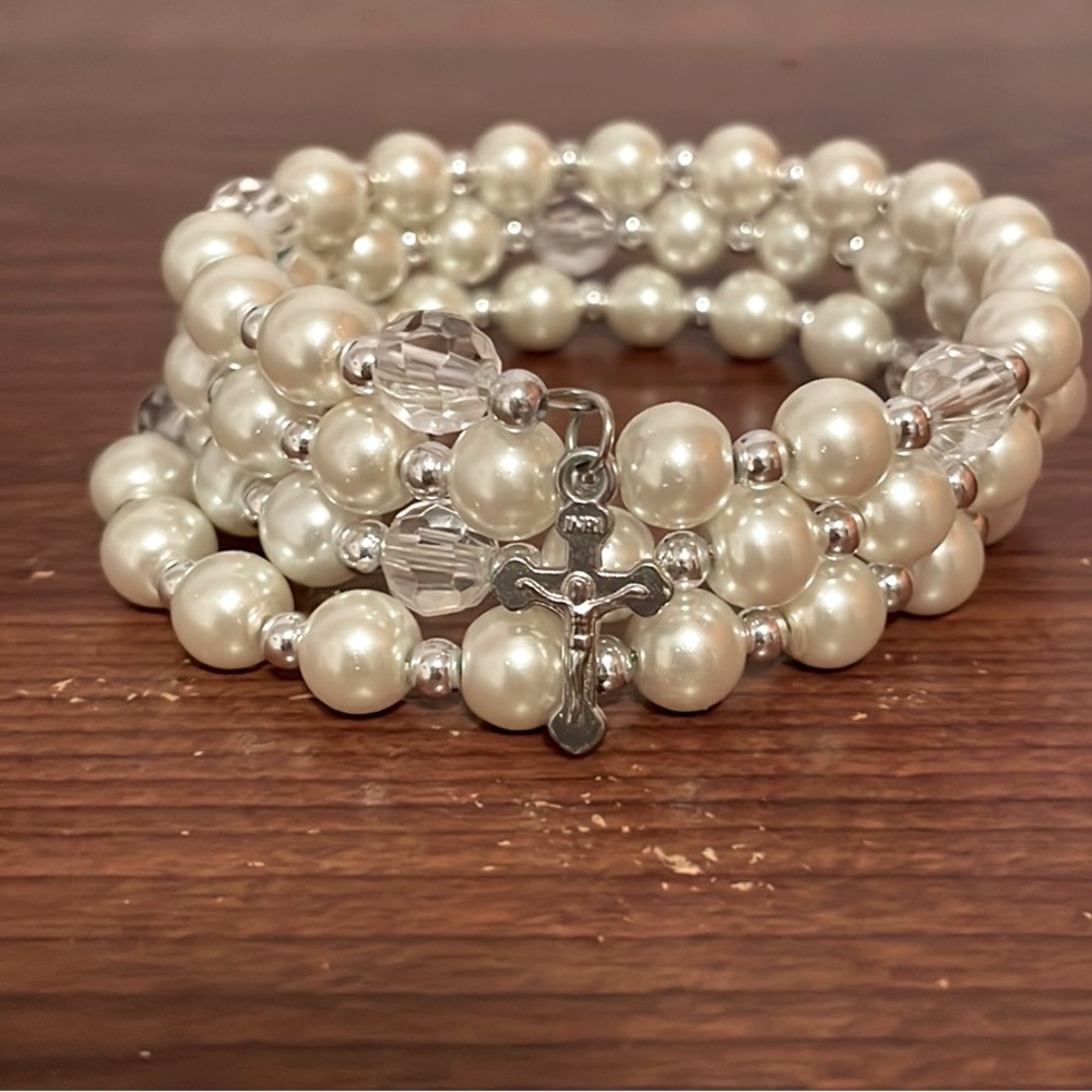 pearl and jewel religious bracelet